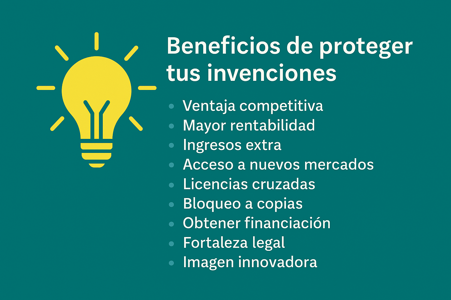 Ilustración de bombilla con los beneficios de proteger una invención