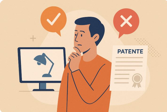 Persona decidiendo entre registrar un diseño industrial o una patente