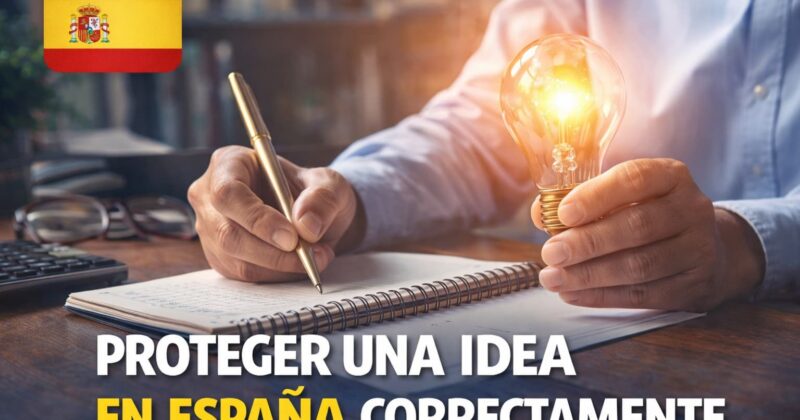 Persona desarrollando una estrategia para proteger una idea en España mediante registro legal de propiedad industrial.