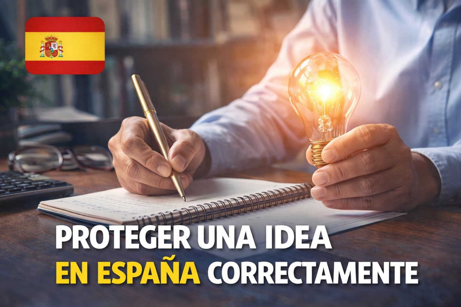 Persona desarrollando una estrategia para proteger una idea en España mediante registro legal de propiedad industrial.
