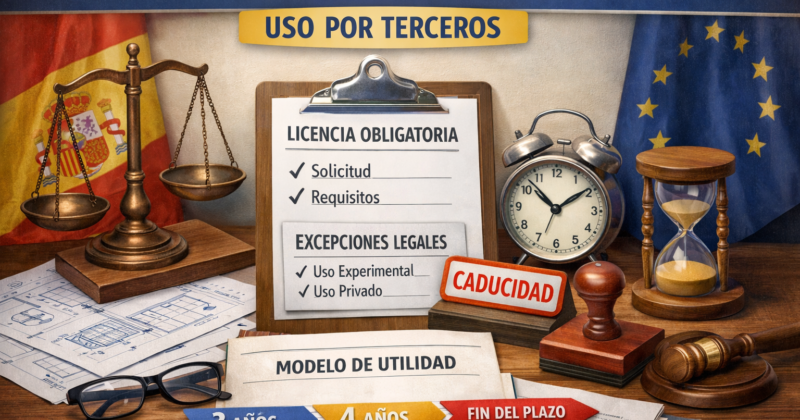 En el siguiente esquema se representa el modelo de utilidad no explotado uso por terceros y las principales vías legales como la licencia obligatoria o la caducidad.